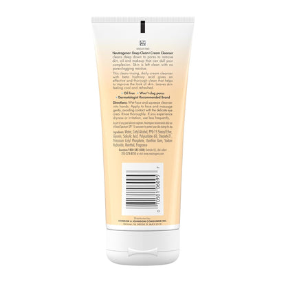 Neutrogena Deep Clean Daily Facial Cream Cleanser with Beta Hydroxy Acid for Calming Nightly Skincare Ritual, Removes Dirt Oil & Makeup, 7 fl. oz