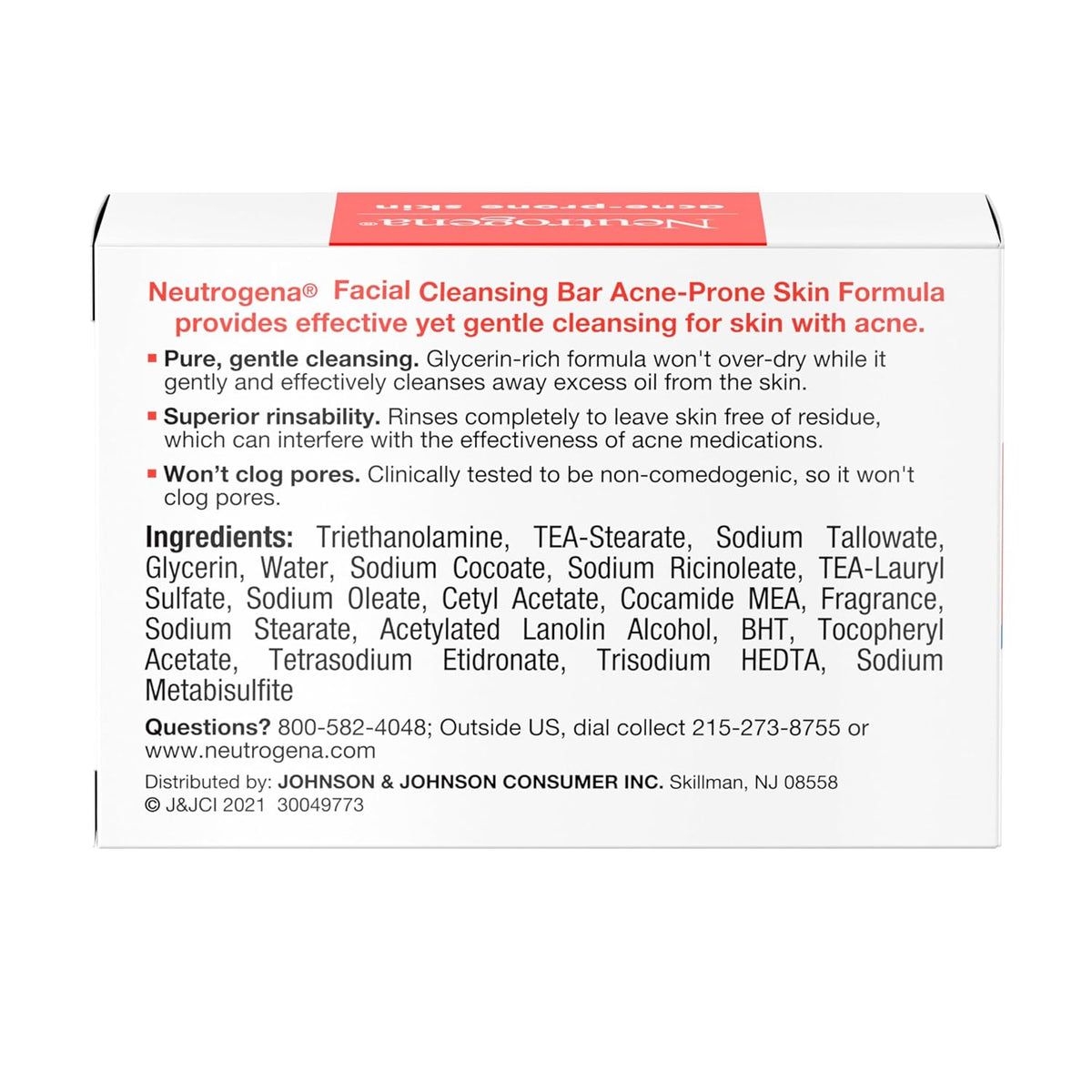 Neutrogena Facial Cleansing Bar for Acne-Prone Skin – Gentle Daily Bar for a Calming Nightly Skincare Ritual