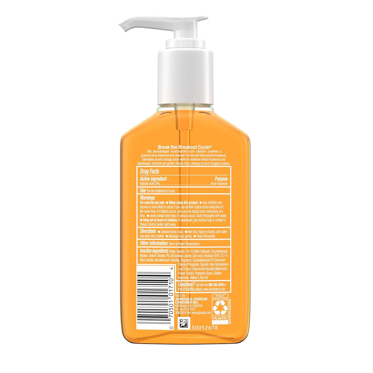 Neutrogena Oil-Free Acne Face Wash – Teen Skincare Essential for Shared Bathrooms, Gentle Salicylic Acid Cleanser, 6 fl. oz