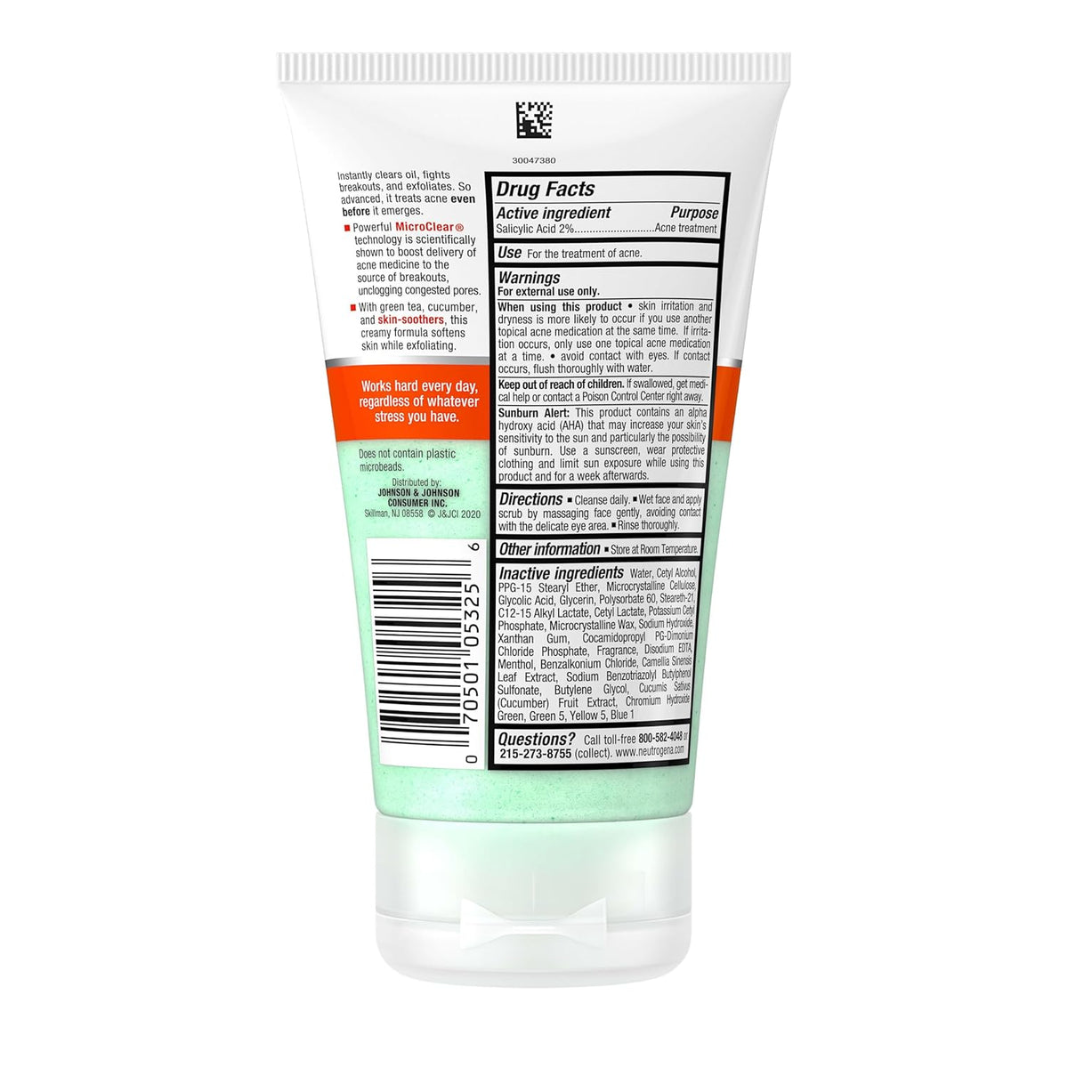 Neutrogena Oil-Free Acne Stress Control Power-Clear Scrub – Daily Mindful Self-Care Ritual for Acne-Prone Skin, 2% Salicylic Acid Exfoliating Cleanser