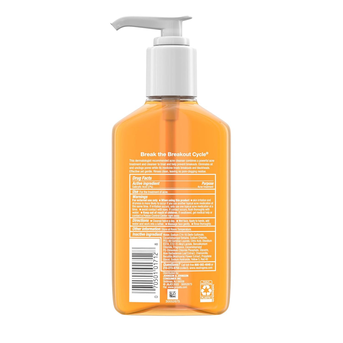 Neutrogena Oil-Free Acne Wash – Skin-Safe Daily Acne Cleanser with Gentle Salicylic Acid, Fragrance-Free Pump for Sensitive and Reactive Skin