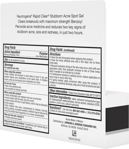 Neutrogena Rapid Clear Stubborn Acne Spot Treatment Gel – Nightly Self-Care Essential for Acne-Prone Skin, Maximum Strength Pimple Cream