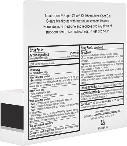 Neutrogena Rapid Clear Stubborn Acne Spot Treatment Gel – Nightly Self-Care Essential for Acne-Prone Skin, Maximum Strength Pimple Cream