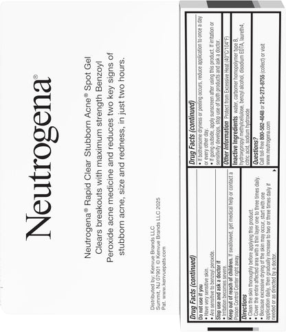Neutrogena Rapid Clear Stubborn Acne Spot Treatment Gel – Nightly Self-Care Essential for Acne-Prone Skin, Maximum Strength Pimple Cream