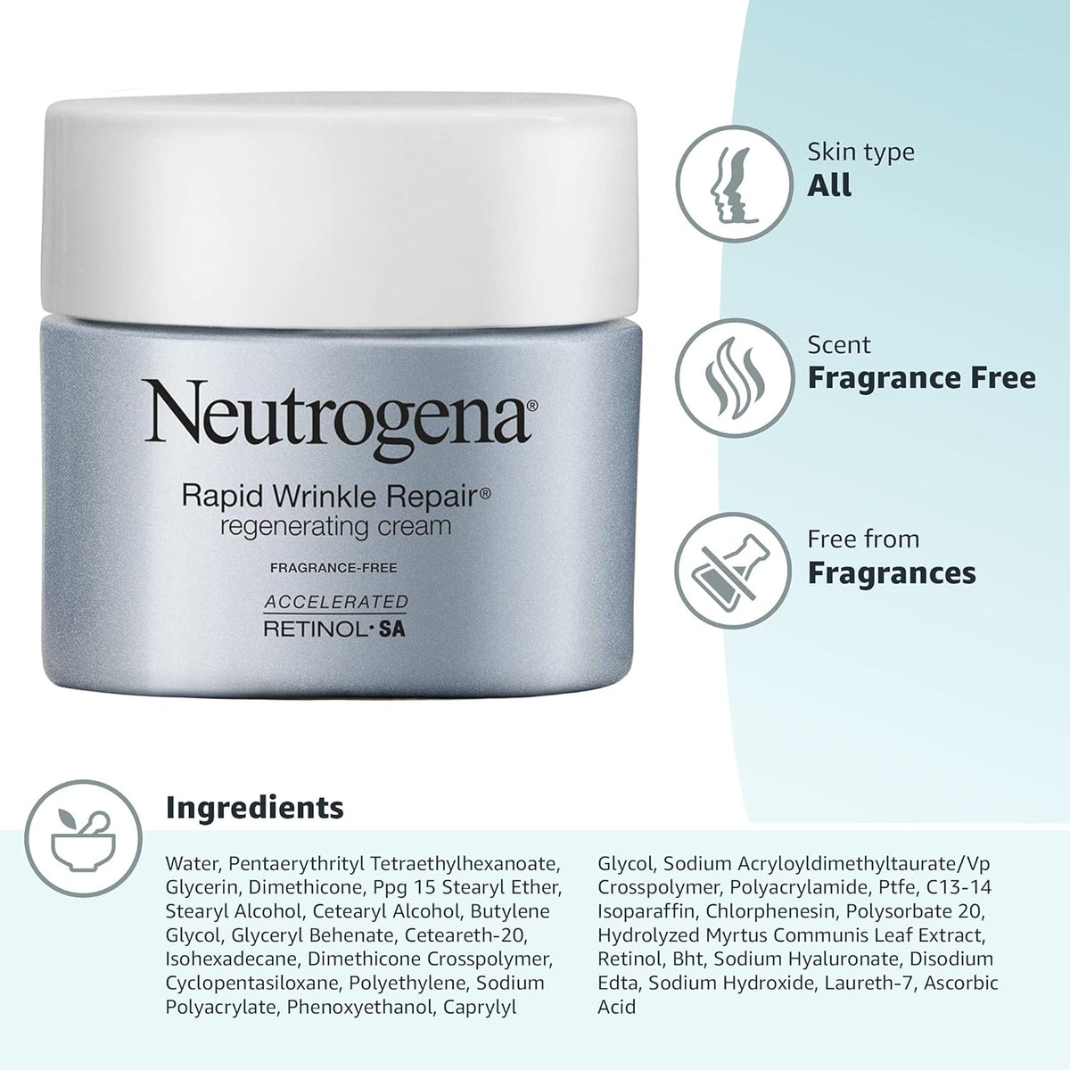 Neutrogena Rapid Wrinkle Repair Retinol Cream – Premium Anti-Aging Face Treatment, Hyaluronic Acid Infused Daily Moisturizer