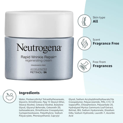 Neutrogena Rapid Wrinkle Repair Retinol Cream – Premium Anti-Aging Face Treatment, Hyaluronic Acid Infused Daily Moisturizer