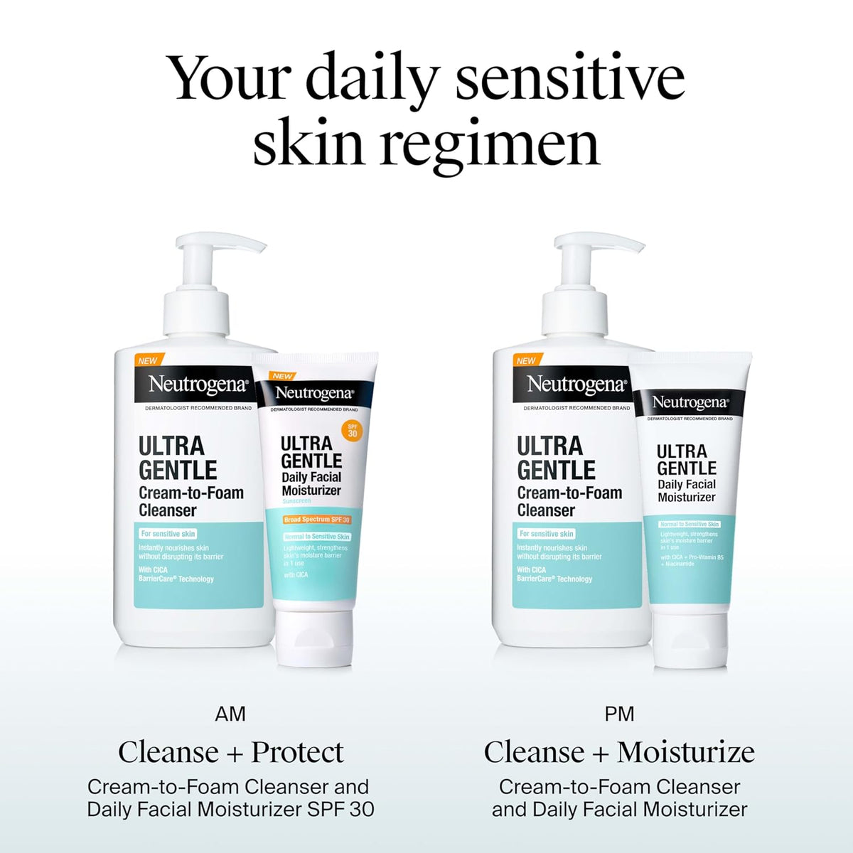 Neutrogena Ultra Gentle Face Moisturizer SPF 30 – Travel-Size CICA Lotion for Hiking, Commuting, and Patio Days