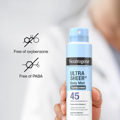 Neutrogena Ultra Sheer Sunscreen Spray SPF 45 – Dermatologist-Tested, Family-Safe Sun Protection for Poolside Use