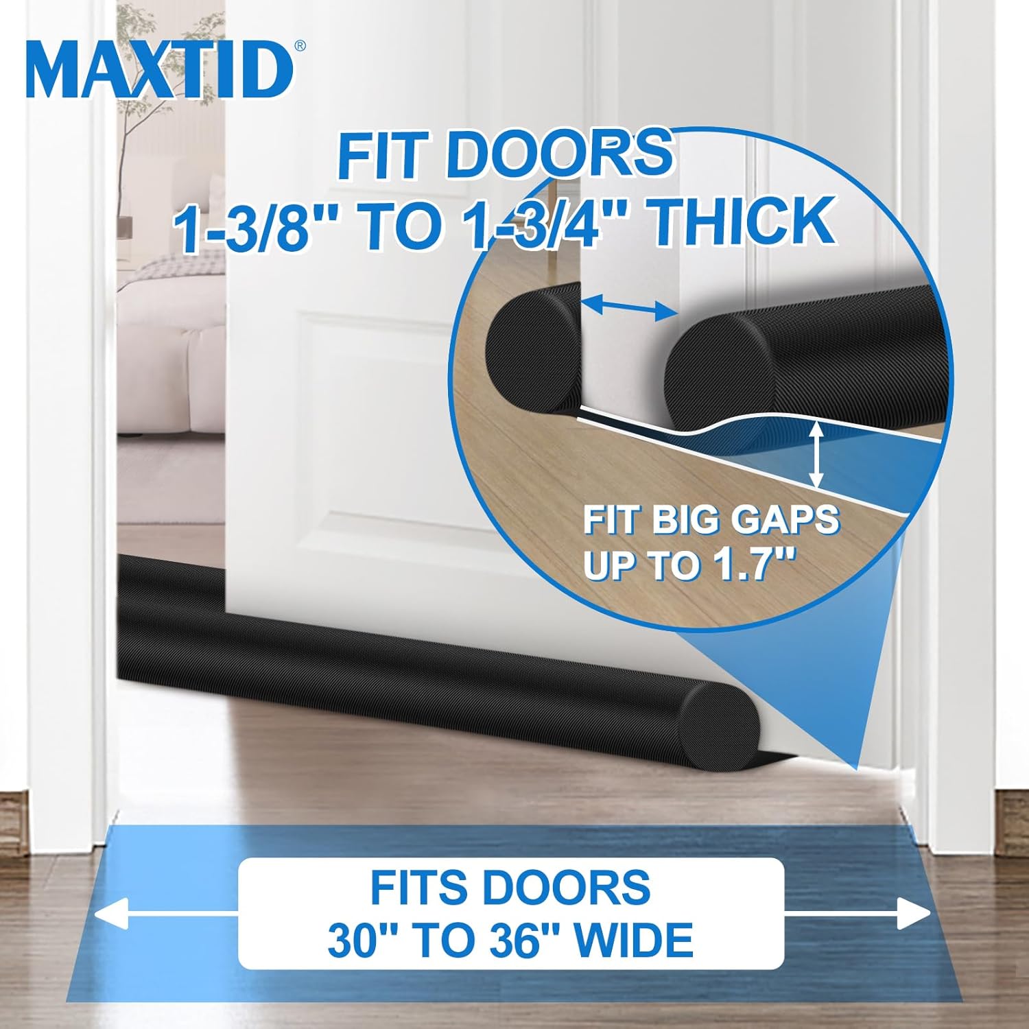 non-adhesive slide-under design that moves with the door without repositioning