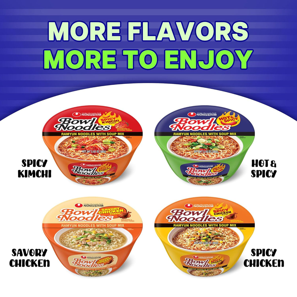 Nongshim Ramen Noodles, Single-Serve Minimalist Pantry Bowl, Clean Microwavable Korean Hot & Spicy Ramen