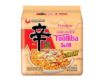 Nongshim Shin Toomba Premium Korean Stir Fry Noodles – Fast Study Snack for College Students, Late-Night Focus Fuel, 4-Pack