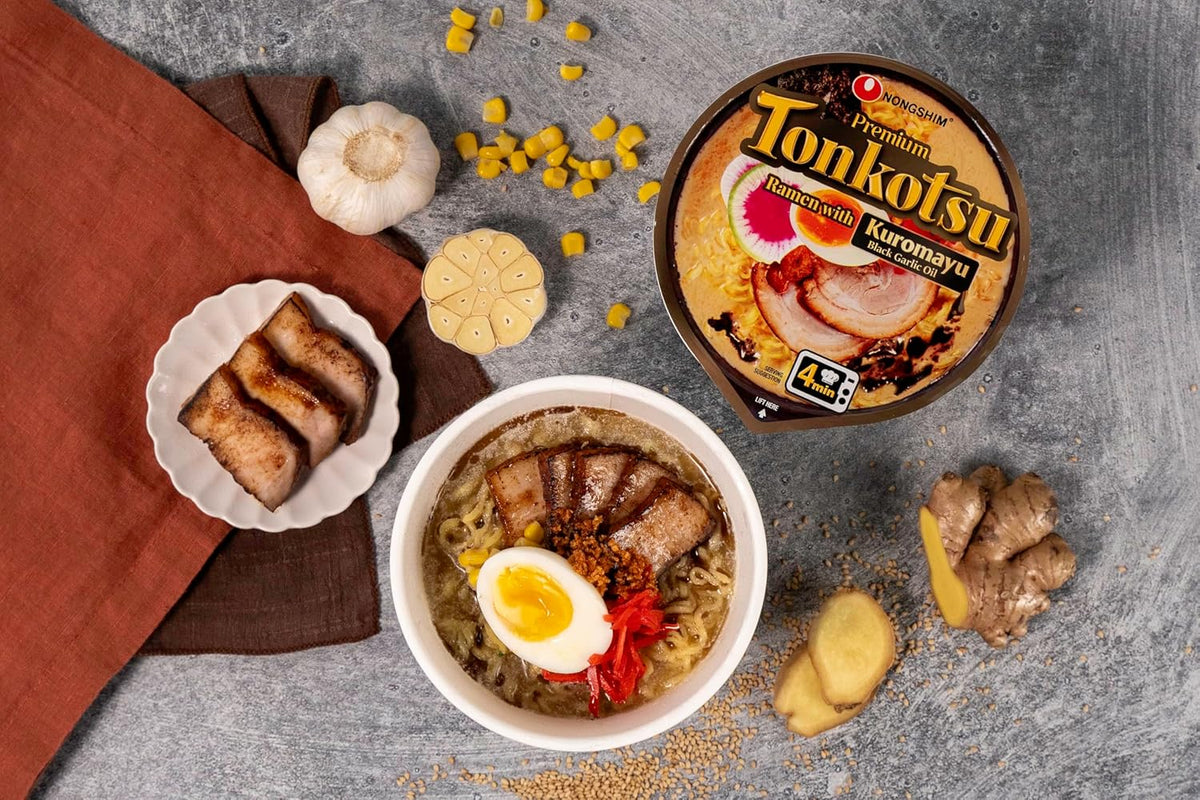 Nongshim Tonkotsu Ramen with Kuromatsu Black Garlic Oil Noodle Big Bowl, 3.56 Ounce (Pack Of 6) – Hot Camp Meal with Just Boiled Water