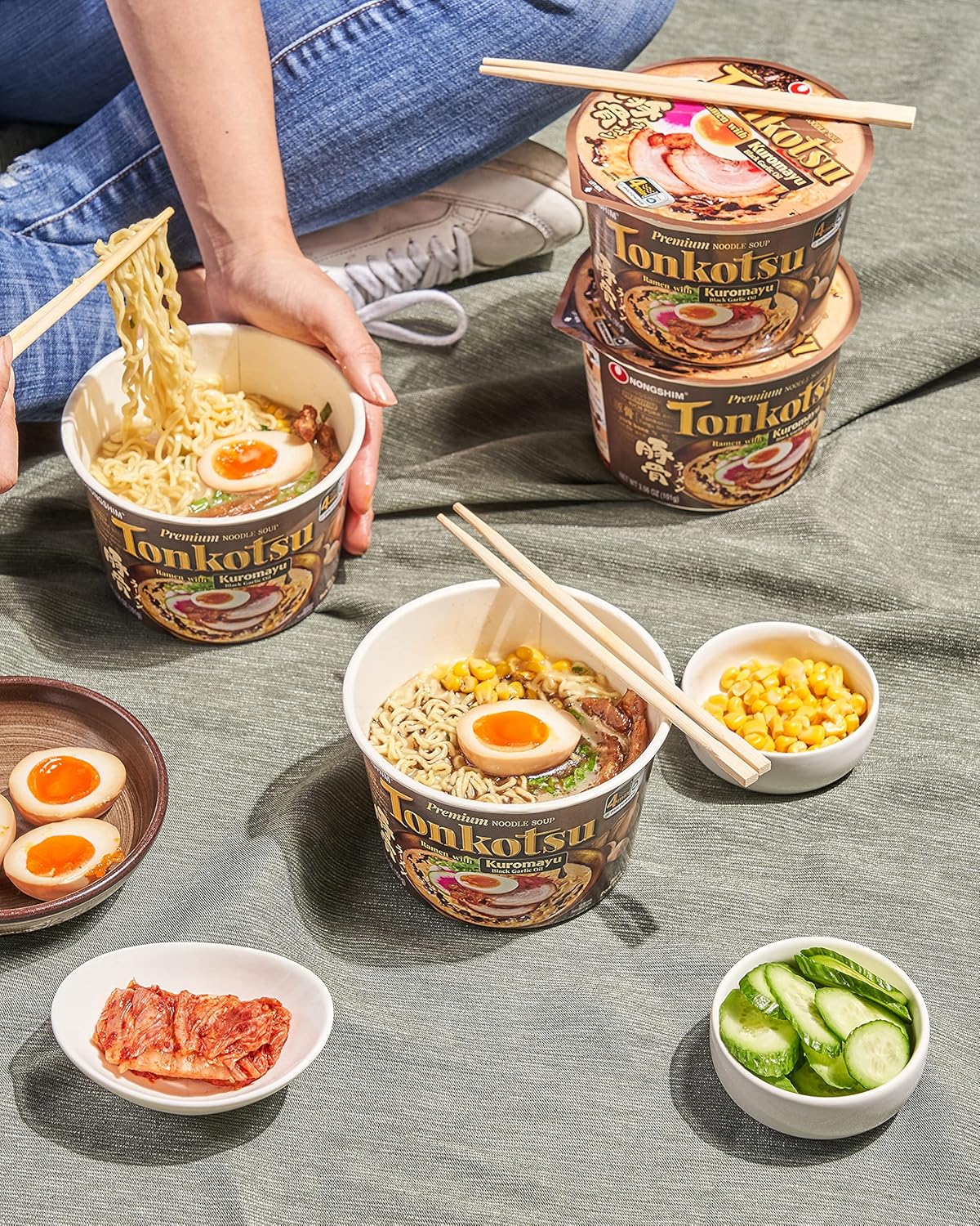 Nongshim Tonkotsu Ramen with Kuromatsu Black Garlic Oil Noodle Big Bowl, 3.56 Ounce (Pack Of 6) – Hot Camp Meal with Just Boiled Water
