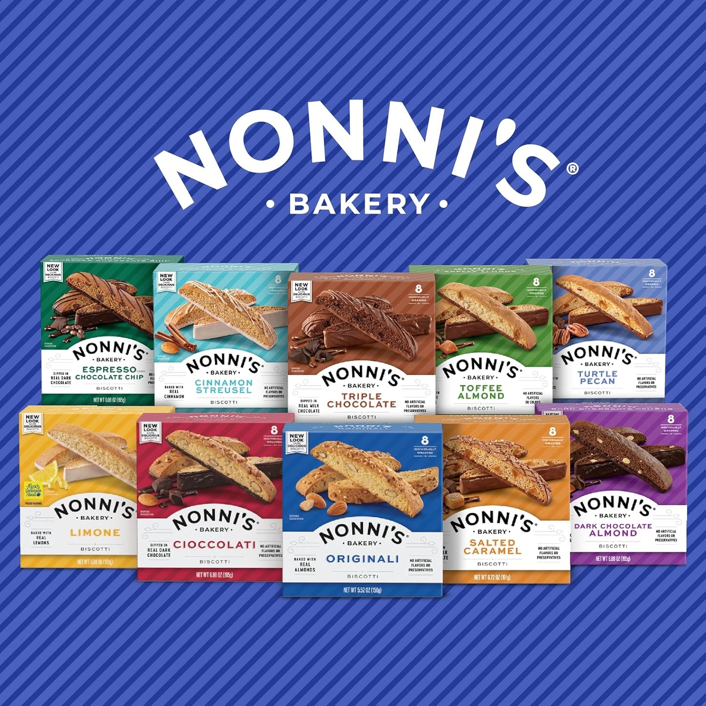 Nonni's Originali Almond Biscotti – Elegant Housewarming Present for Coworkers, 8 Individually Wrapped Servings