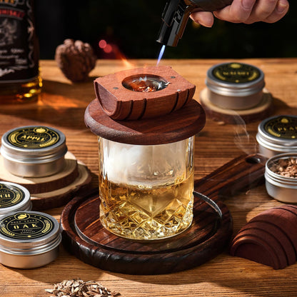 oak wood smoke top that sits over the glass to trap smoke