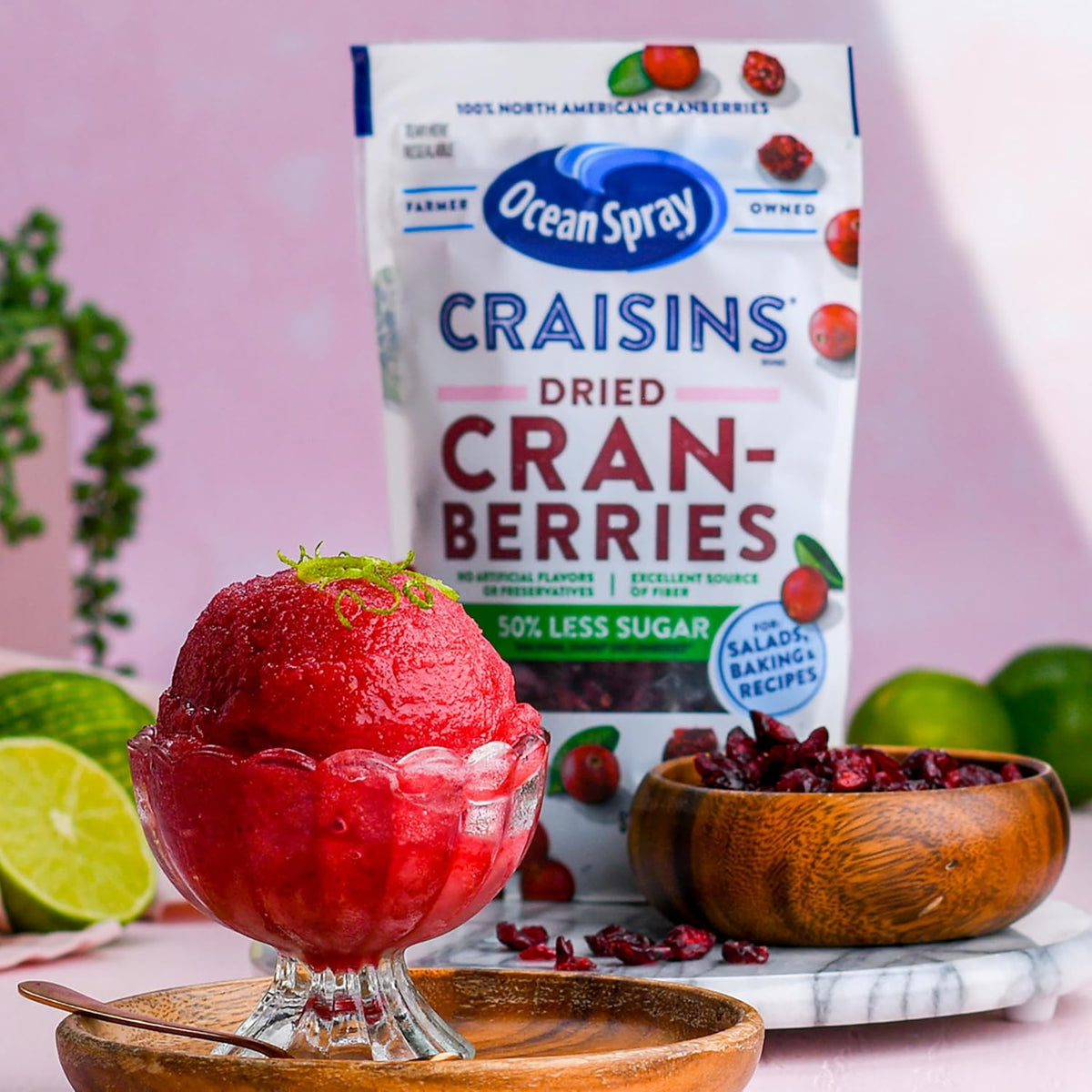 Ocean Spray Craisins 50% Less Sugar Dried Cranberries — Lower Sugar Snack for Hot Cereal Overnight Oats and Greek Yogurt Parfaits