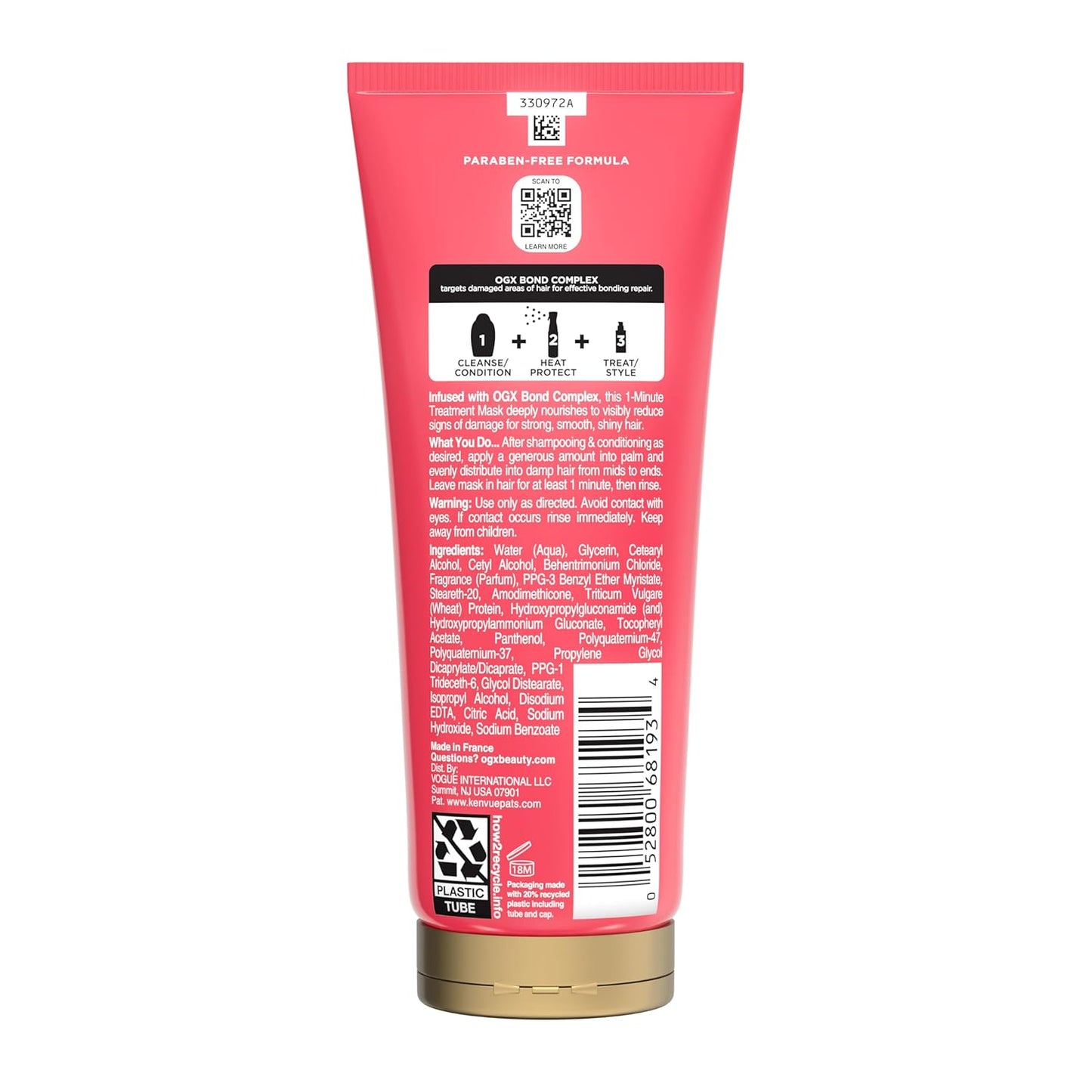 OGX Bond Protein Repair 1-Minute Treatment Mask – Evening Self-Care Ritual for Color-Treated Hair at Home