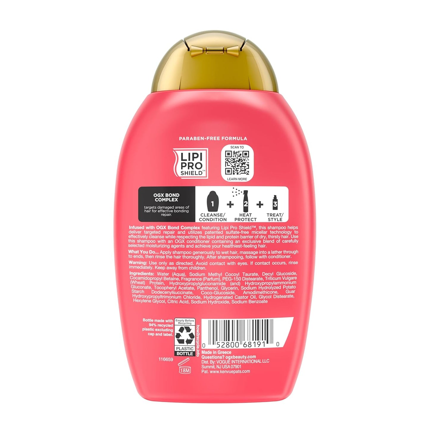 OGX Bond Protein Repair Shampoo – Mindful Shower Ritual for Damaged Hair, Sulfate-Free Daily Cleanse 13 fl oz