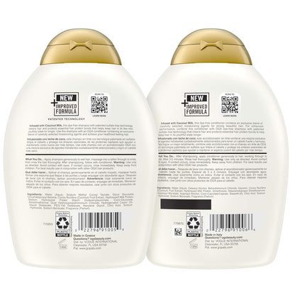 OGX Coconut Milk Shampoo & Conditioner Set – Thoughtful Birthday Gift for Women, Hydrating Hair Care Present for Her Bathroom