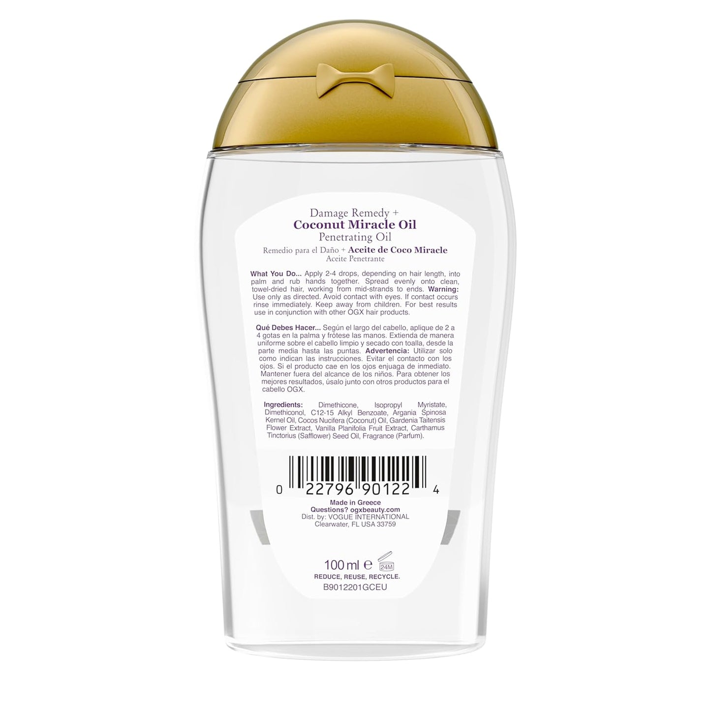 OGX Coconut Miracle Oil – Clean-Beauty Hair Oil for the Cluttered-Free Vanity, 3.3 Fl Oz