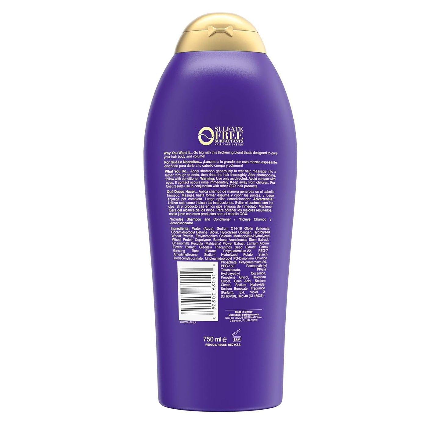 OGX Extra Strength Biotin & Collagen Shampoo – Simple One-Step Volume for an Uncluttered Shower, 25.4 fl oz