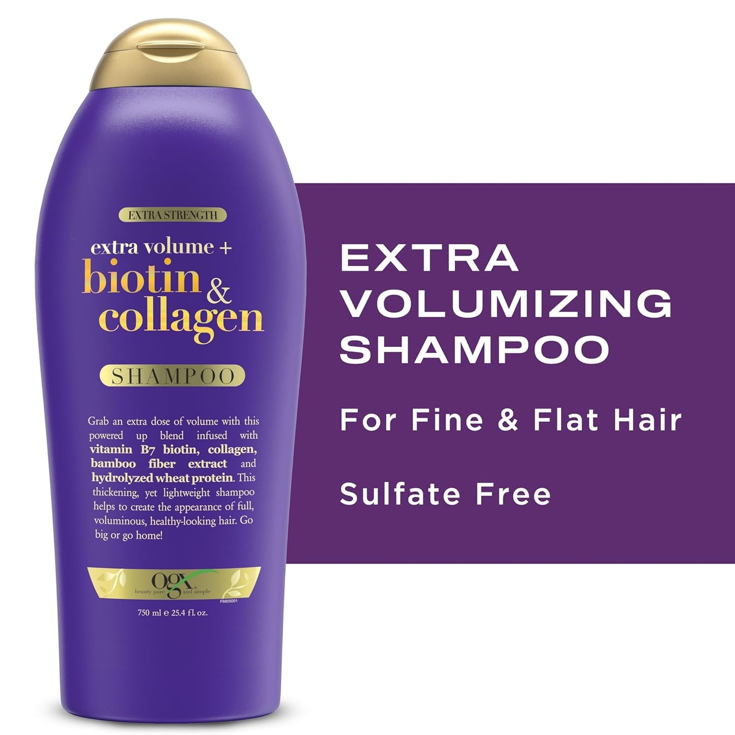 OGX Extra Strength Biotin & Collagen Shampoo – Simple One-Step Volume for an Uncluttered Shower, 25.4 fl oz