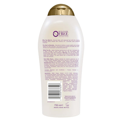 OGX Extra Strength Damage Remedy + Coconut Miracle Oil Shampoo – Simple Sulfate-Free Cleanser for Dry Hair, Clean-Label Frizz Control