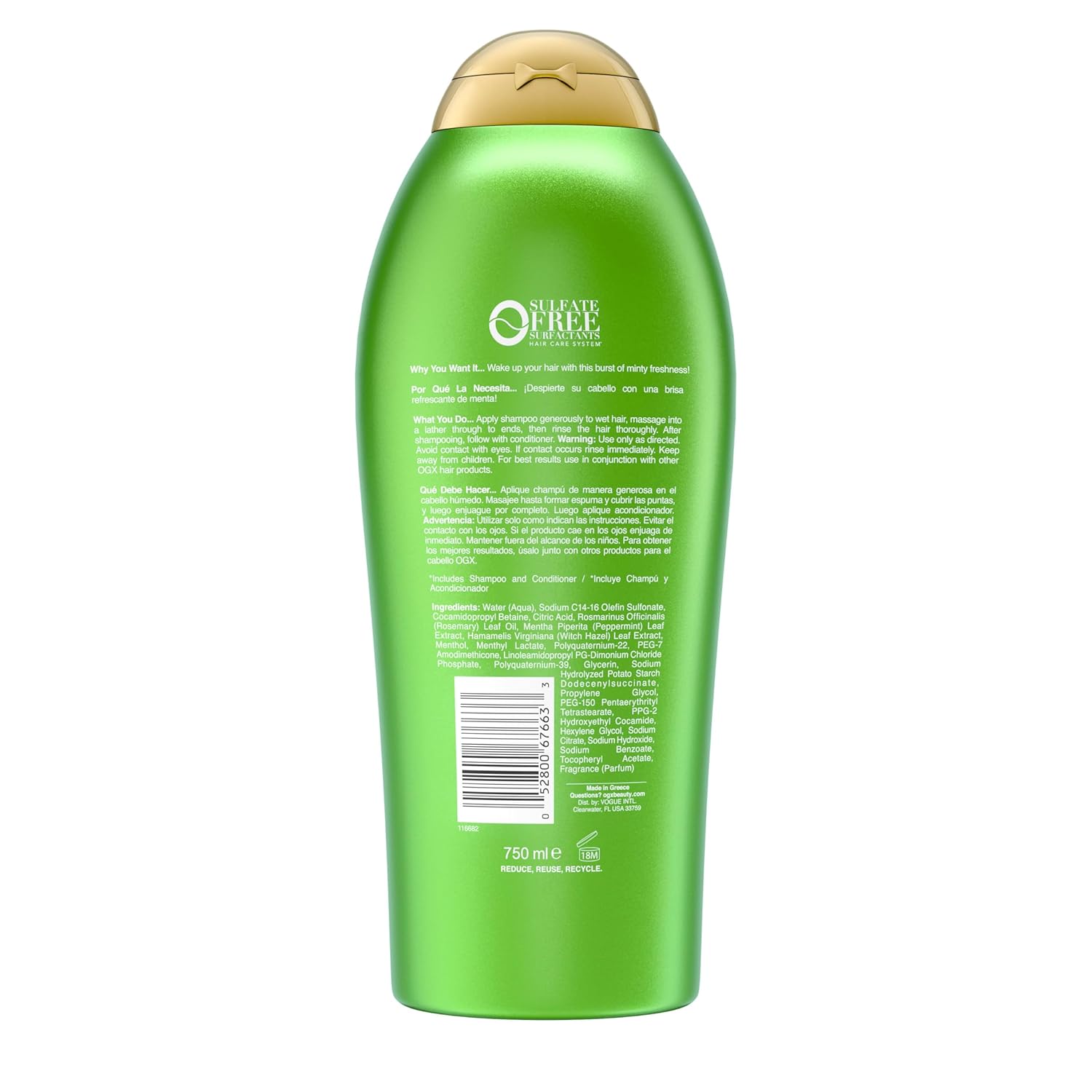 OGX Extra Strength Refreshing Scalp + Rosemary Mint Shampoo – Clean Ingredient Daily Clarifying Wash for Uncluttered Vanity Counters, 25.4 fl. oz
