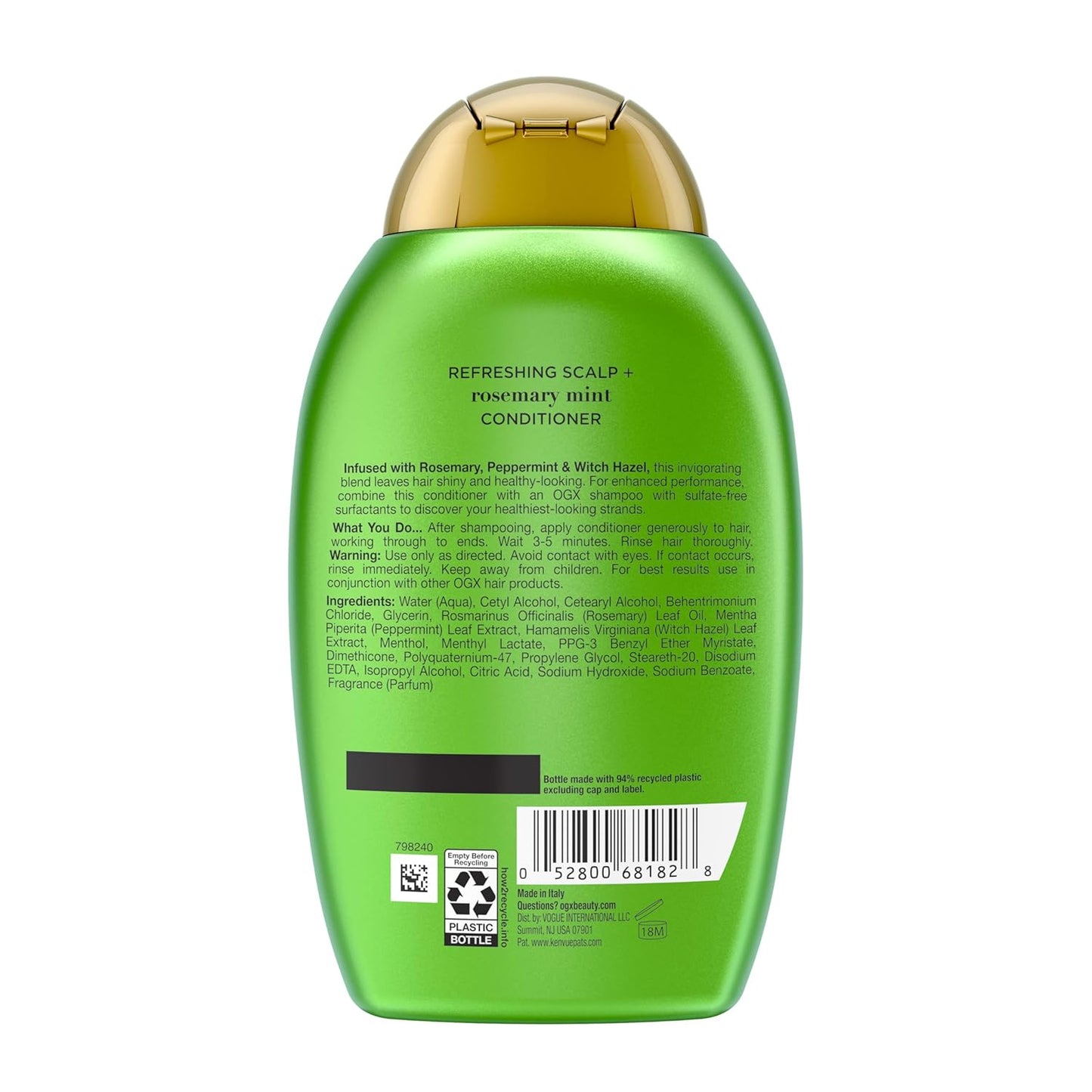 OGX Extra Strength Rosemary Mint Conditioner – Clean Beauty Hair Care for Uncluttered Bathroom, Sulfate-Free