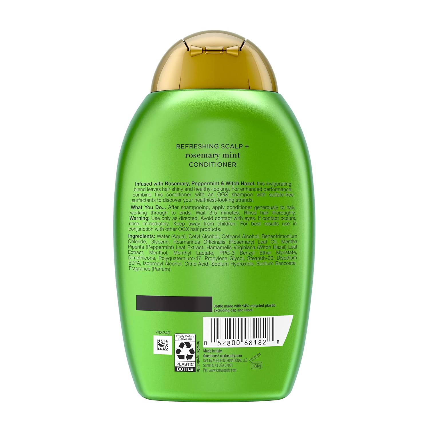 OGX Extra Strength Rosemary Mint Conditioner – Clean Beauty Hair Care for Uncluttered Bathroom, Sulfate-Free