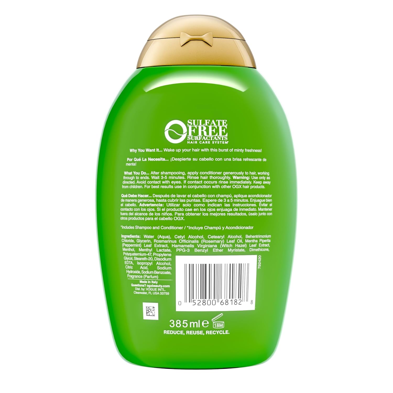 OGX Extra Strength Rosemary Mint Conditioner – Clean Beauty Hair Care for Uncluttered Bathroom, Sulfate-Free