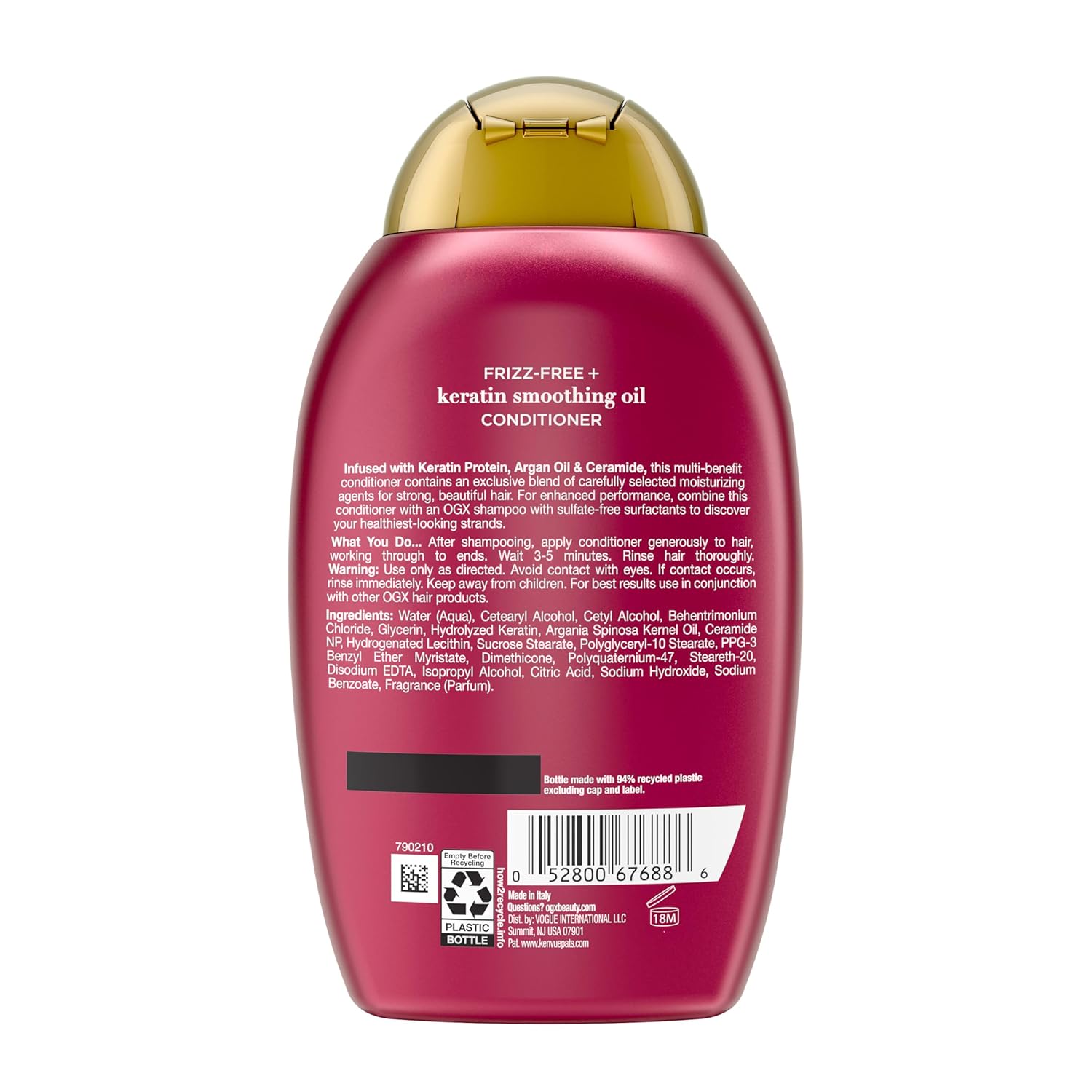 OGX Frizz-Free + Keratin Smoothing Conditioner – Mindful Self-Care Ritual for Daily Hair Renewal at Home