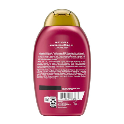 OGX Frizz-Free + Keratin Smoothing Conditioner – Mindful Self-Care Ritual for Daily Hair Renewal at Home