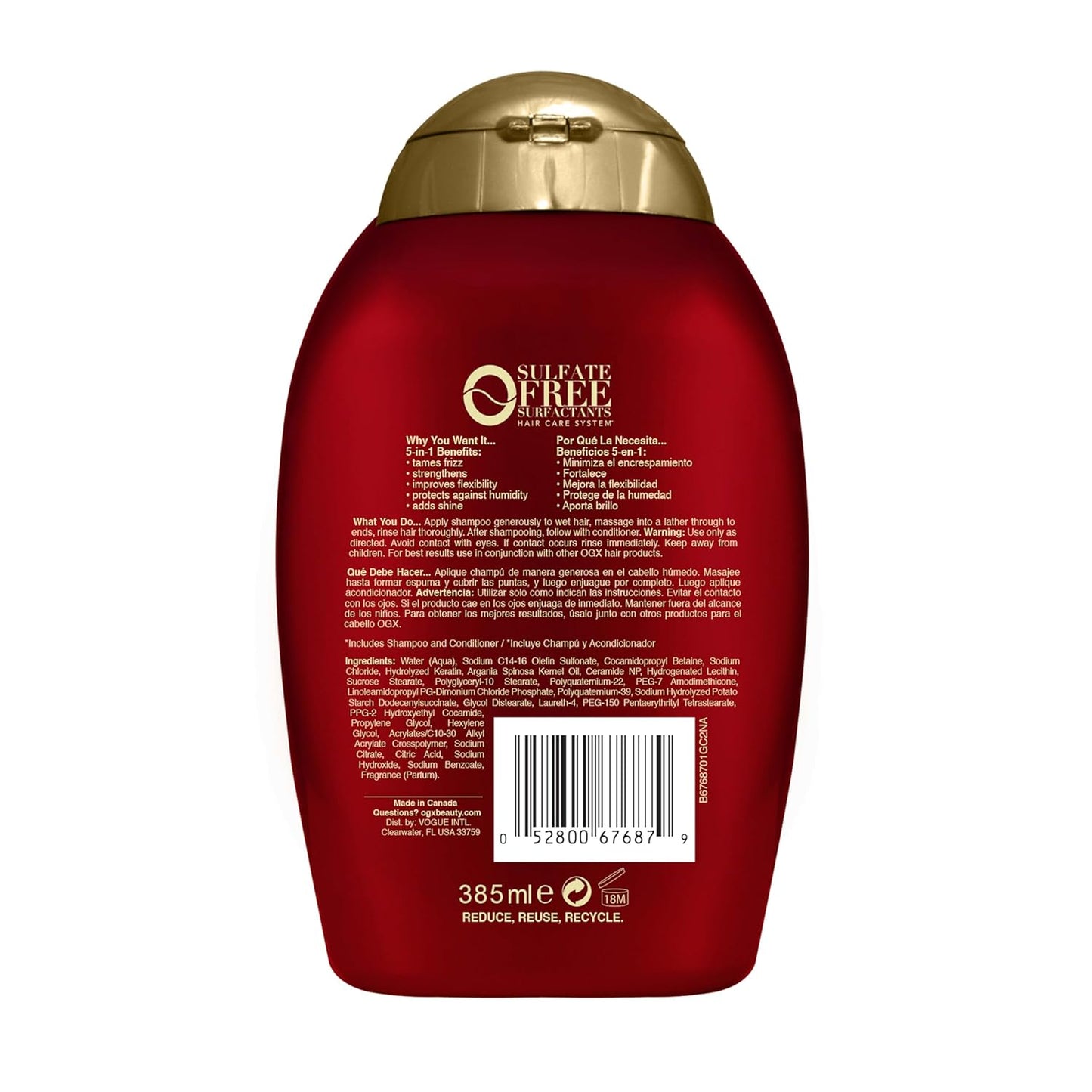 OGX Frizz-Free + Keratin Smoothing Oil Shampoo – Streamlined Vanity Essential for Frizzy Hair, 13 Fl Oz