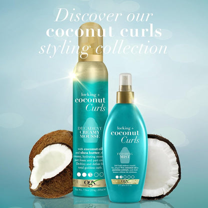 OGX Locking + Coconut Curls Creamy Mousse – Self-Care Curl Defining Ritual for Thick Curly Hair, 7.9 Ounce