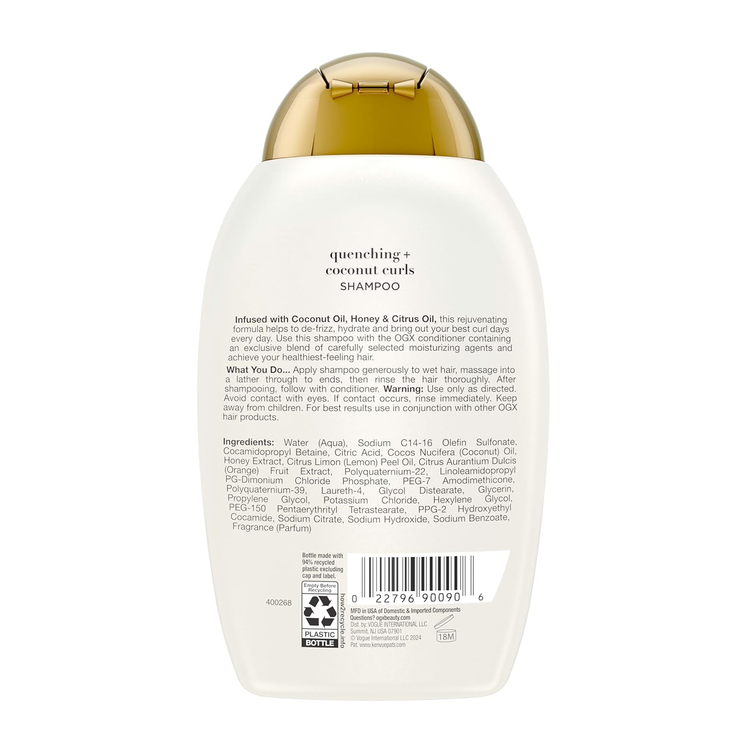 OGX Quenching + Coconut Curl-Defining Shampoo – Mindful Shower Ritual for Wavy and Curly Hair, 13 fl oz