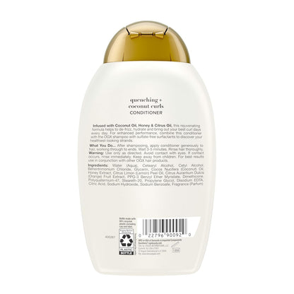 OGX Quenching + Coconut Curls Conditioner – Calming Curly Hair Care Ritual for Medium to Coarse Curls, Coconut Oil & Honey Blend