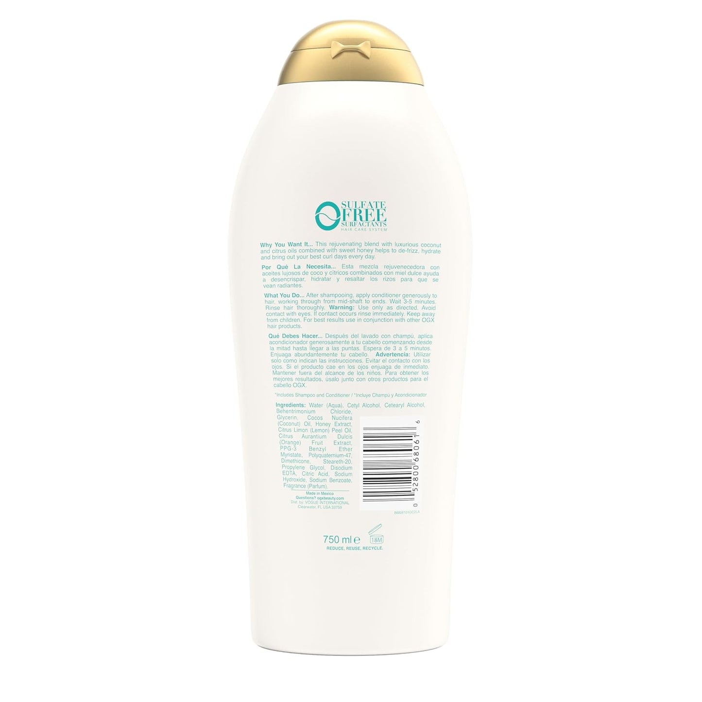 OGX Quenching + Coconut Curls Conditioner – Simple Curly Hair Care, One Bottle for Daily Moisture