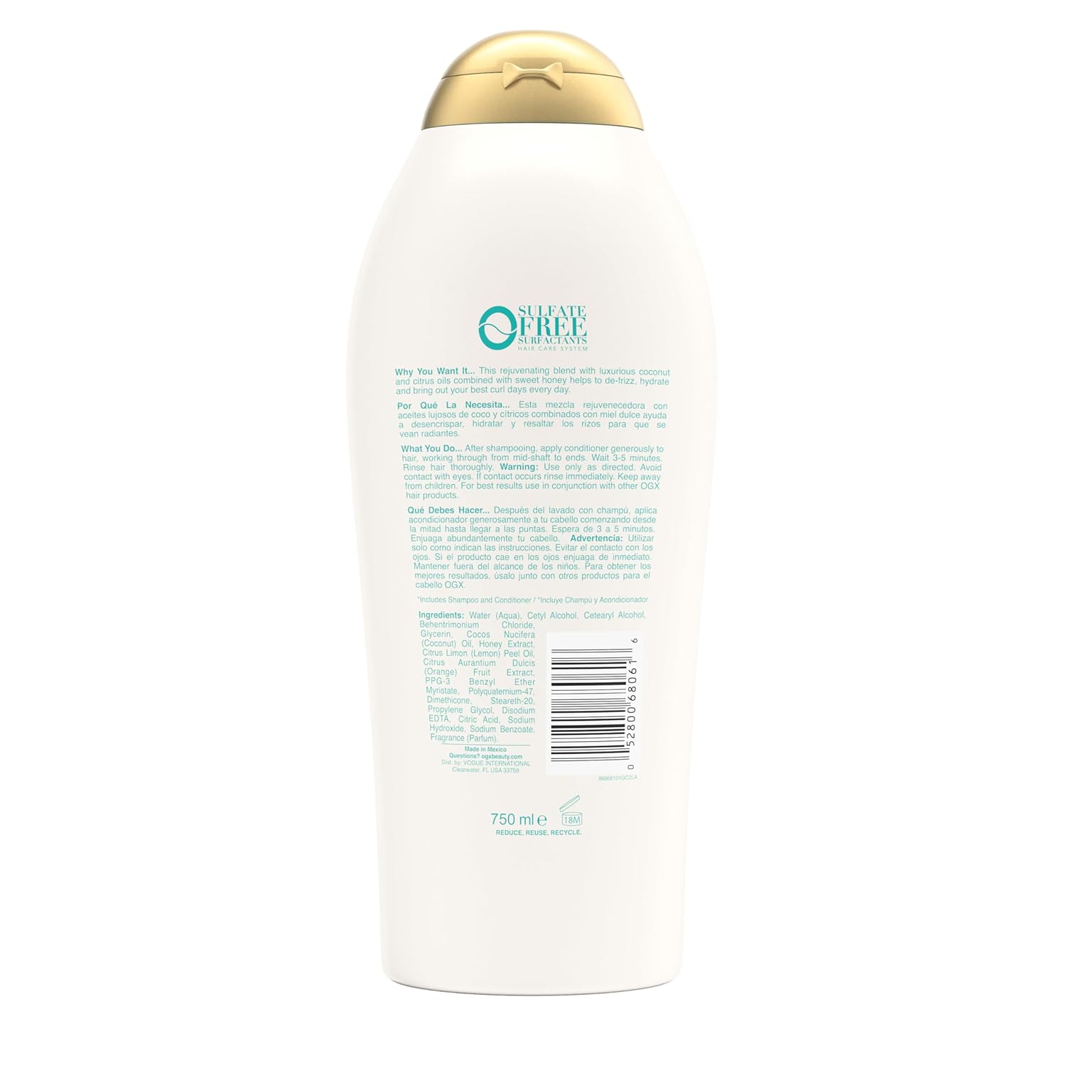 OGX Quenching + Coconut Curls Conditioner – Simple Curly Hair Care, One Bottle for Daily Moisture