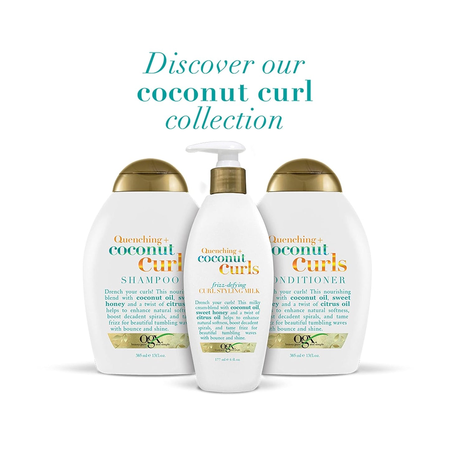 OGX Quenching Coconut Curls Styling Milk – Leave-In Frizz Treatment for Curly Hair Self-Care Night Routine, 6 fl oz
