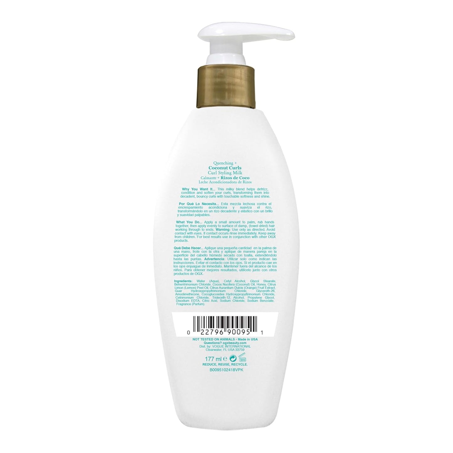 OGX Quenching Coconut Curls Styling Milk – Leave-In Frizz Treatment for Curly Hair Self-Care Night Routine, 6 fl oz