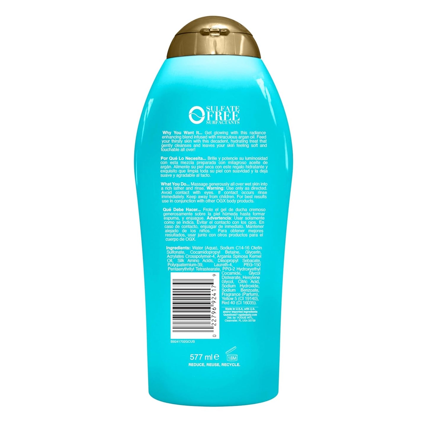 OGX Radiant Glow Argan Oil Body Wash – Citrus-Floral Scented Shower Gel for a Spa-Like Mood Boost, 19.5 fl oz