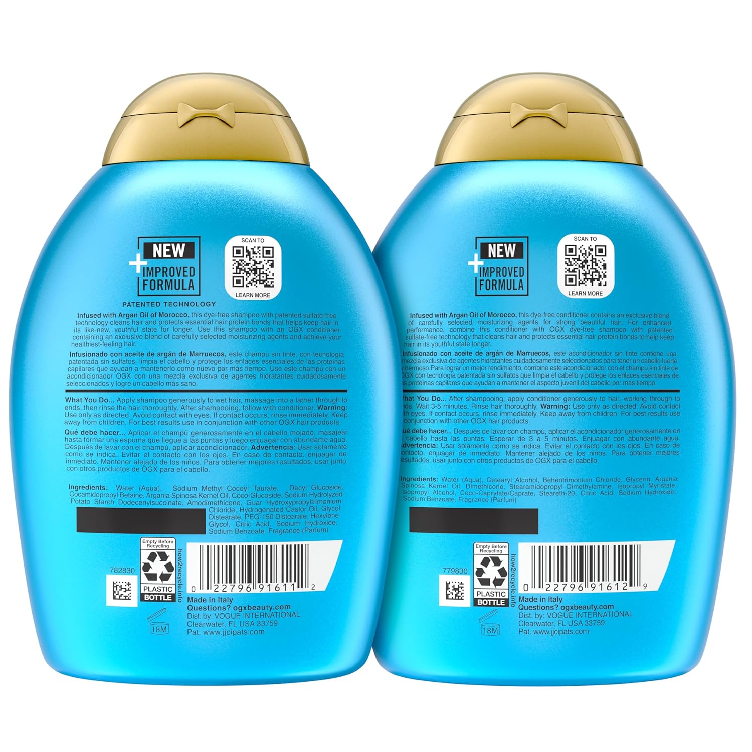 OGX Renewing + Argan Oil of Morocco Shampoo & Conditioner Set – Clean Beauty Hair Repair Free from Sulfates, Parabens and Dyes, 13 fl oz 2 Pack