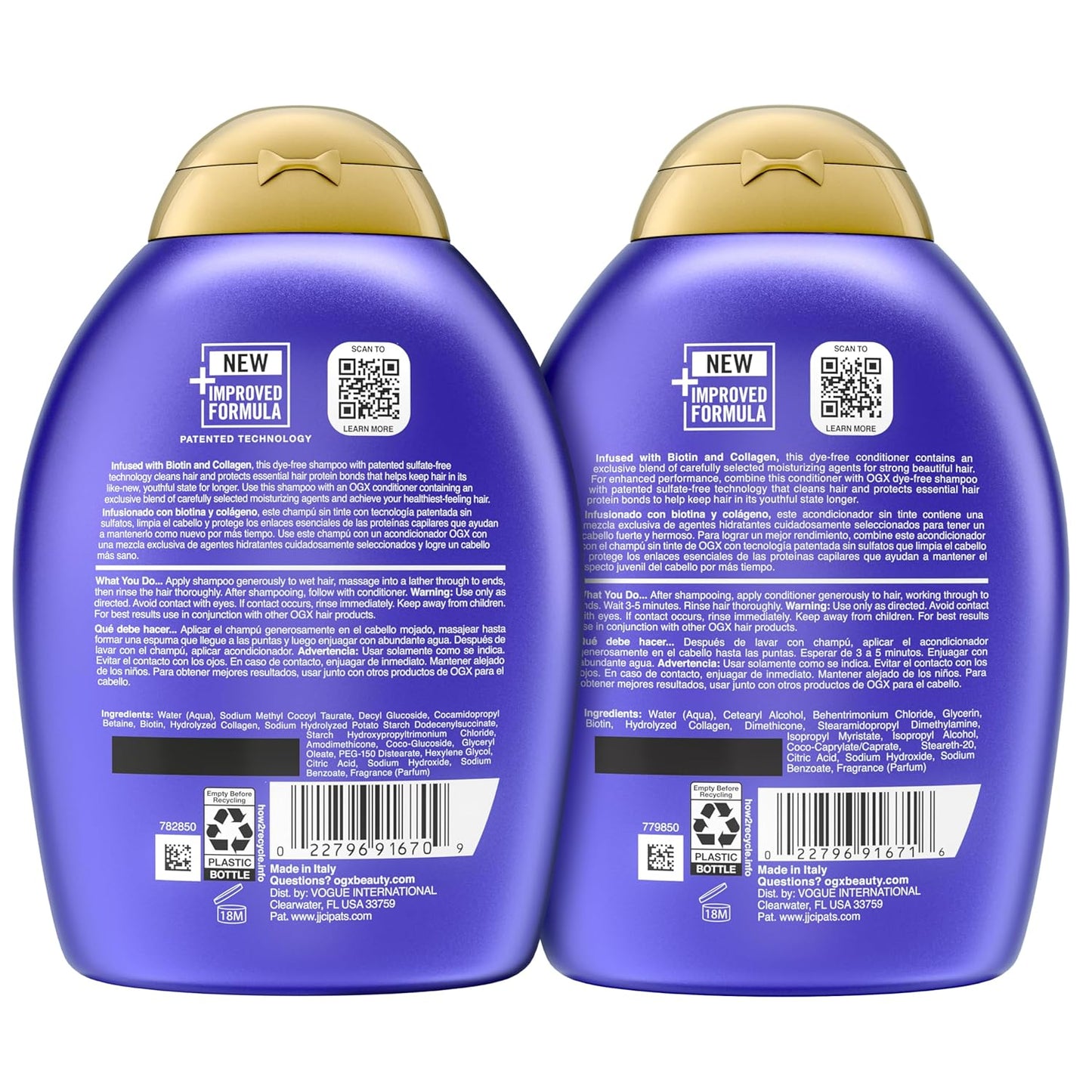OGX Thick & Full + Biotin and Collagen – Premium Volumizing Hair Care Set, Bergamot Jasmine Vanilla Fragrance, Sulfate-Free 25.4 fl oz 2 Pack