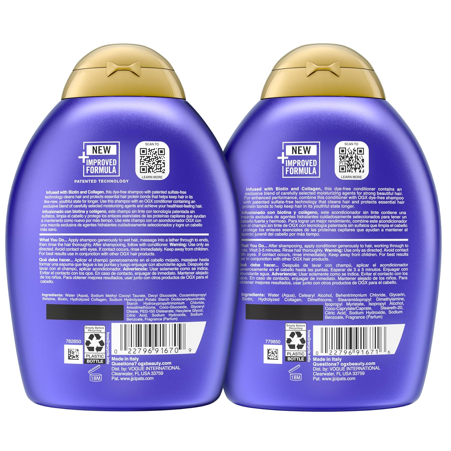OGX Thick & Full + Biotin and Collagen – Premium Volumizing Hair Care Set, Bergamot Jasmine Vanilla Fragrance, Sulfate-Free 25.4 fl oz 2 Pack