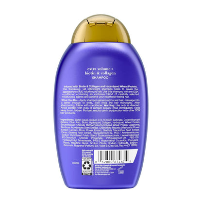 OGX Thick & Full + Biotin Collagen Volumizing Shampoo for Fine Hair – Spa-Day Self-Care Ritual for Thinning Strands, Bergamot Jasmine Scent, 13 Fl Oz