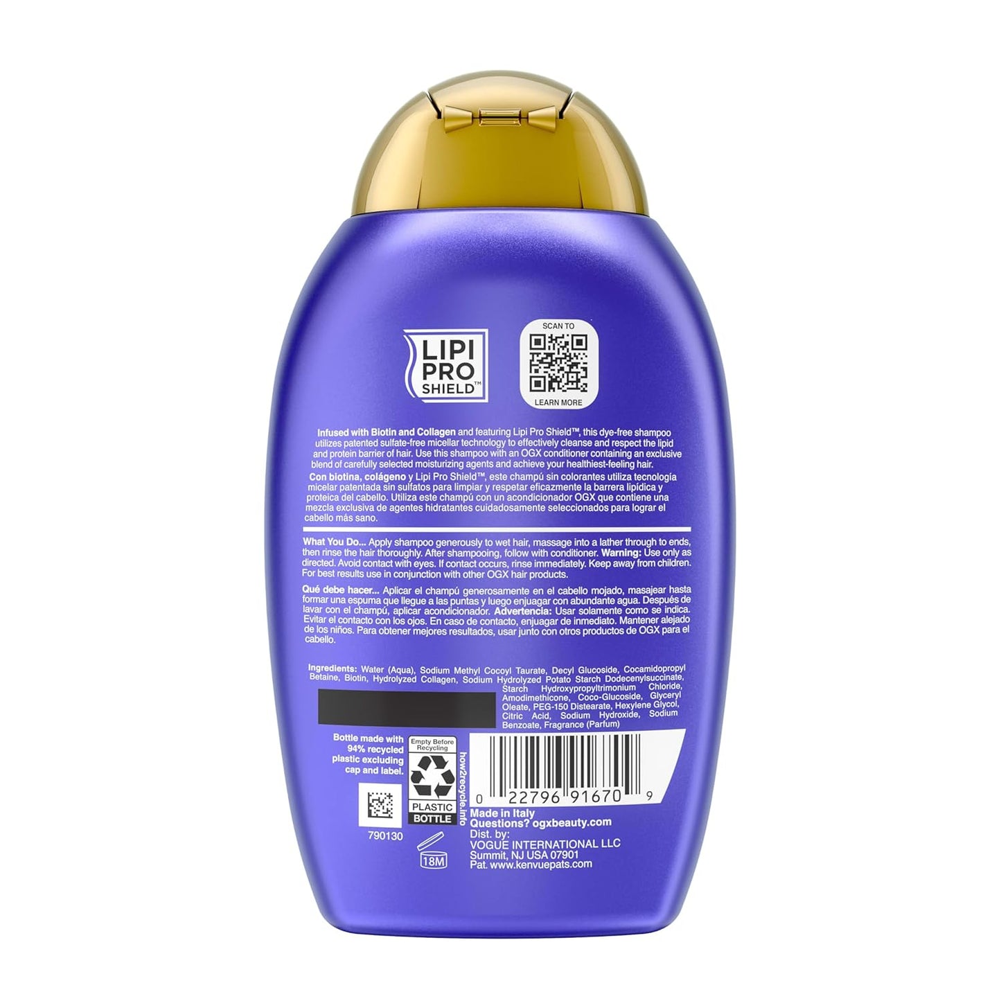 OGX Thick & Full Biotin & Collagen Volumizing Shampoo – Streamlined Daily Wash for the Intentional Bathroom, 13 fl oz