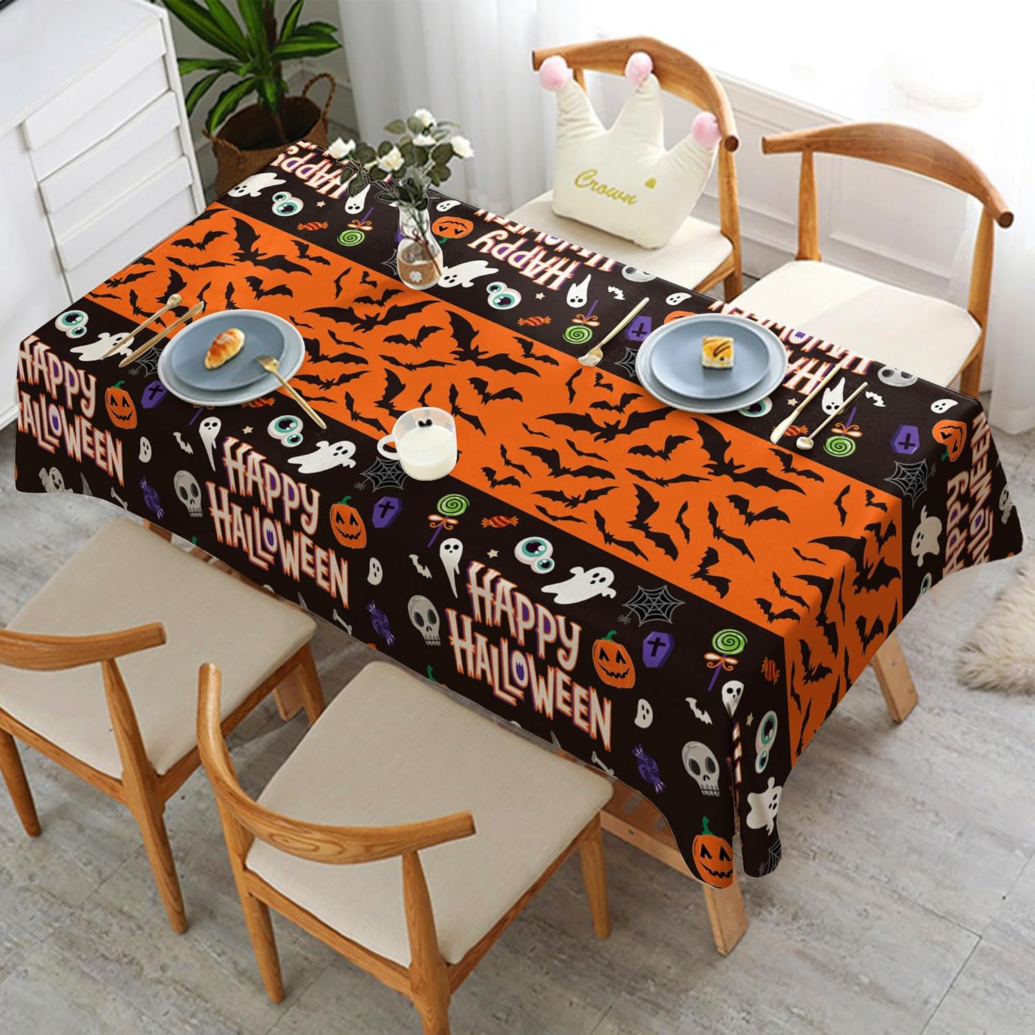 OHOME Kids Halloween Party Tablecloth 2-Pack – Stain-Resistant Polyester Cover for School Cafeteria Events
