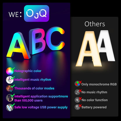 OJQ Light Up Letters LED Marquee – Personalized Birthday Gift for Her, Music Sync Room Decor