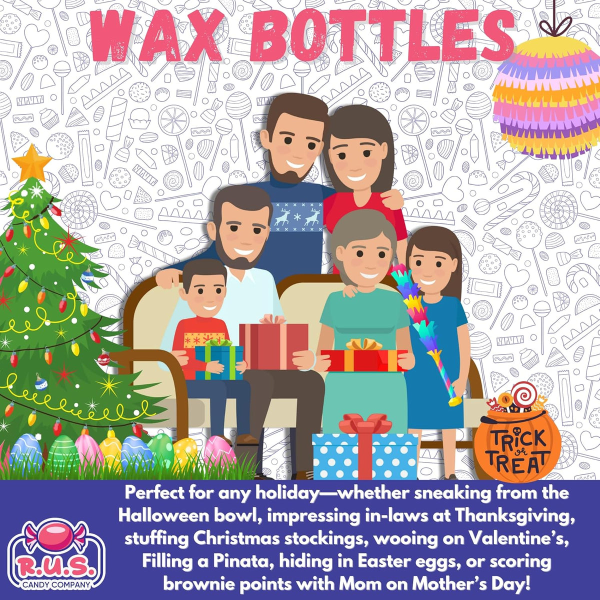 Old-Fashioned Wax Drink Candy – Half Pound Holiday Stocking Stuffer and Decade-Themed Party Gift